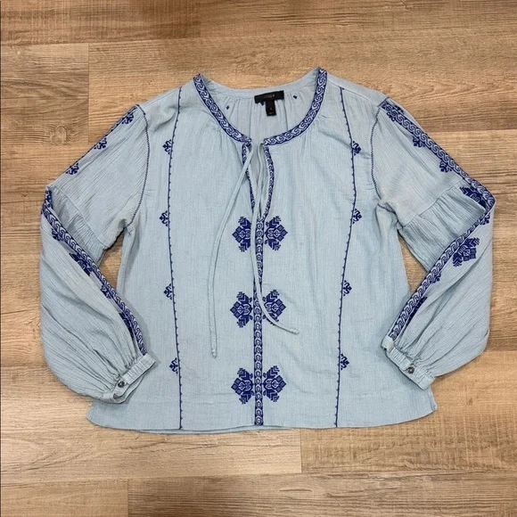 J.Crew Embroidered Blue Women's Boho Top, Size 2 - Picture 1 of 6